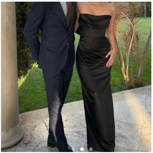 House of CB L A-C Adrienne black satin strapless corset maxi dress NWOT - Picture 13 of 14